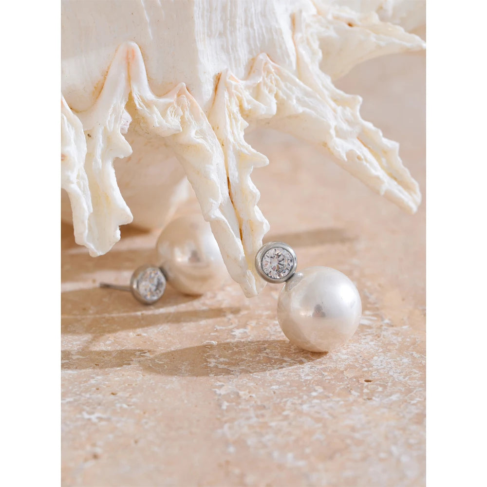 Boucle d'Oreille Grosse Perle Blanche