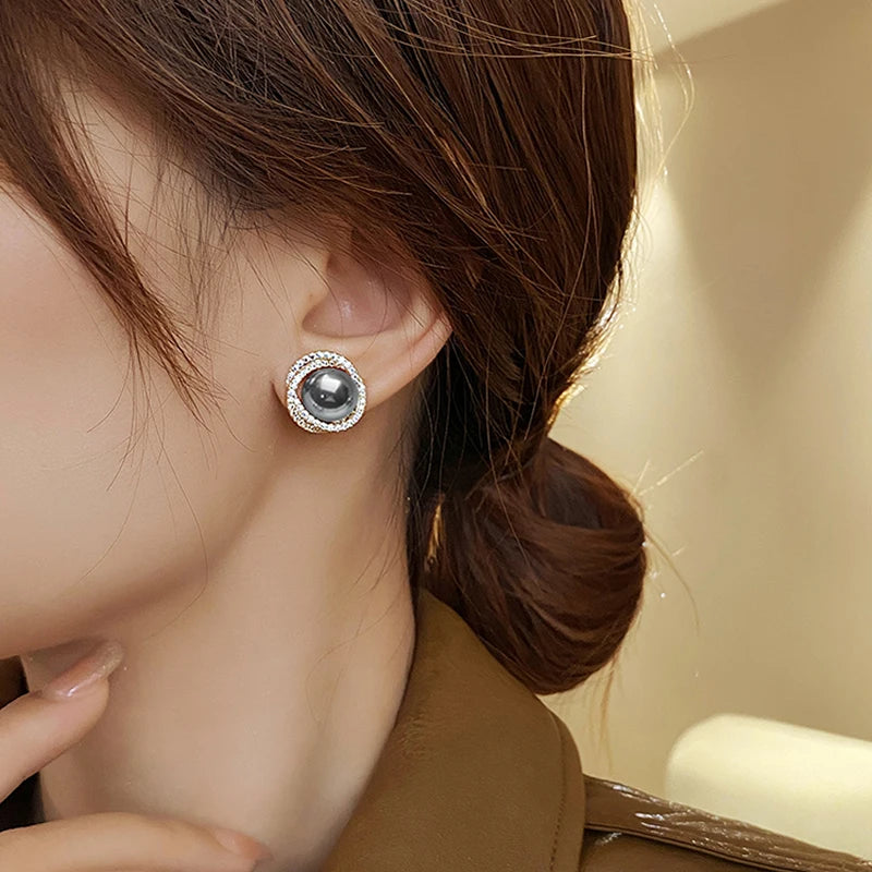 Boucle d'Oreille Perle Grise