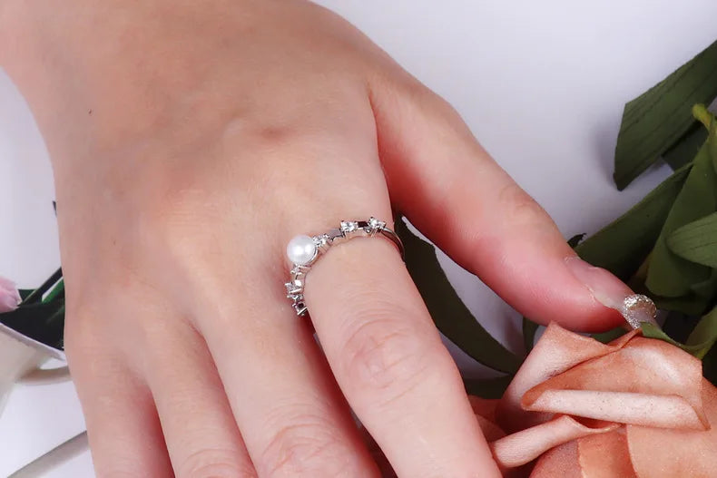 Bague Argent Perle Rose