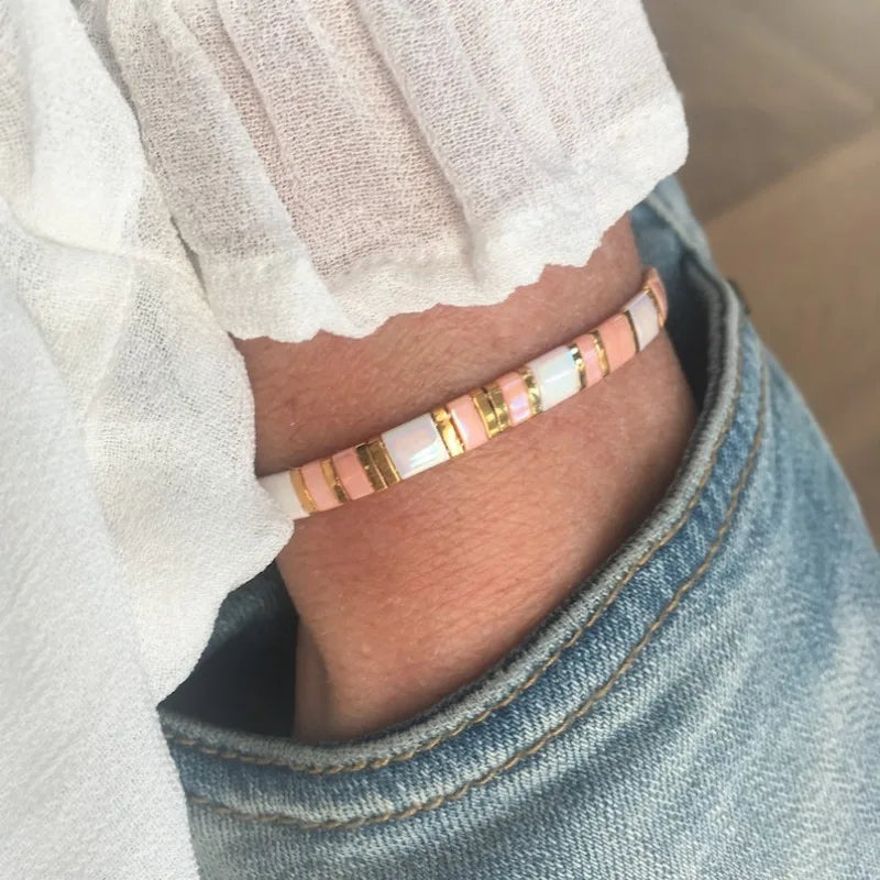 bracelet perle plate rose