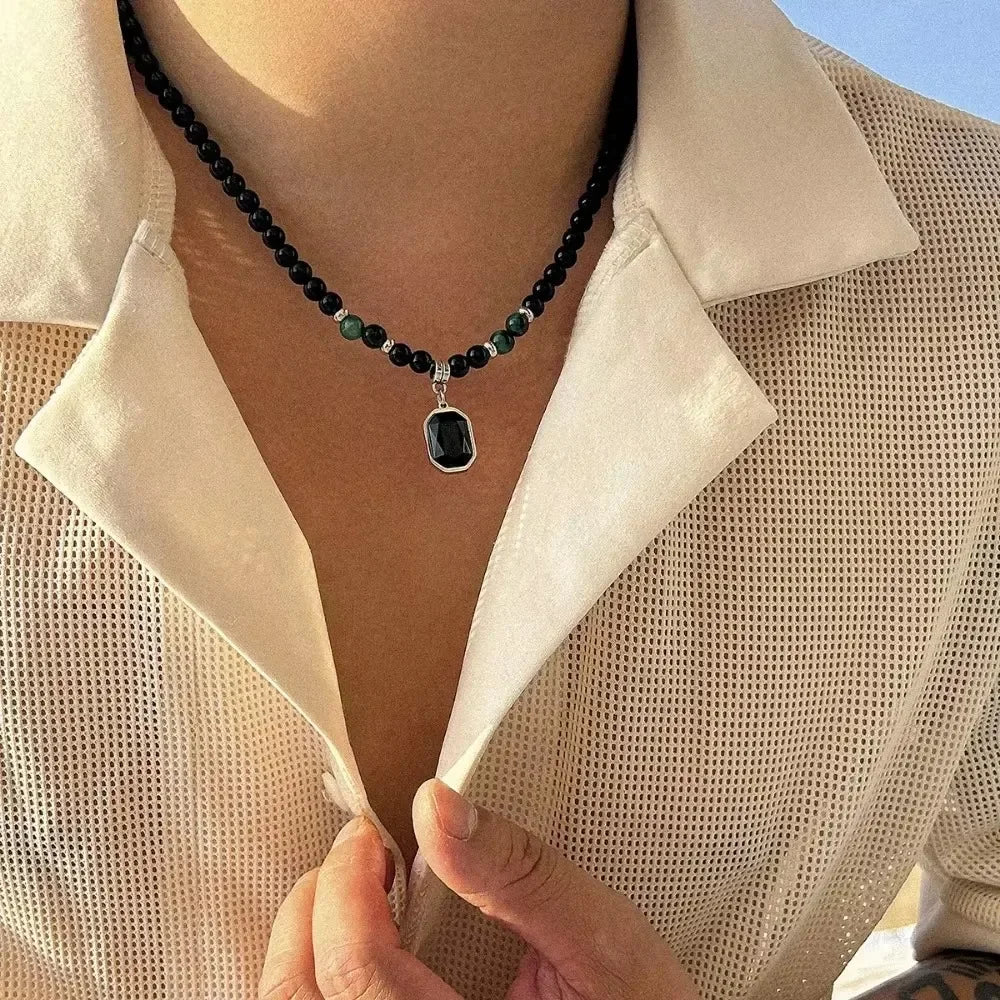 Collier Perle Noir Homme