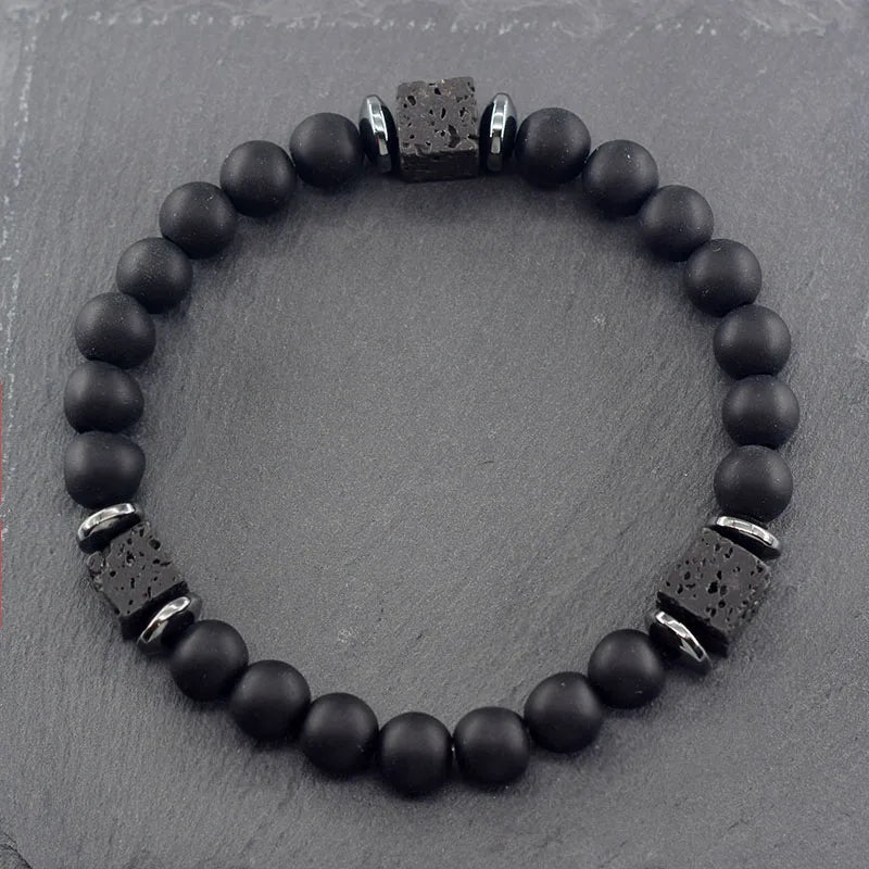Bracelet Homme Perle Noir Mat