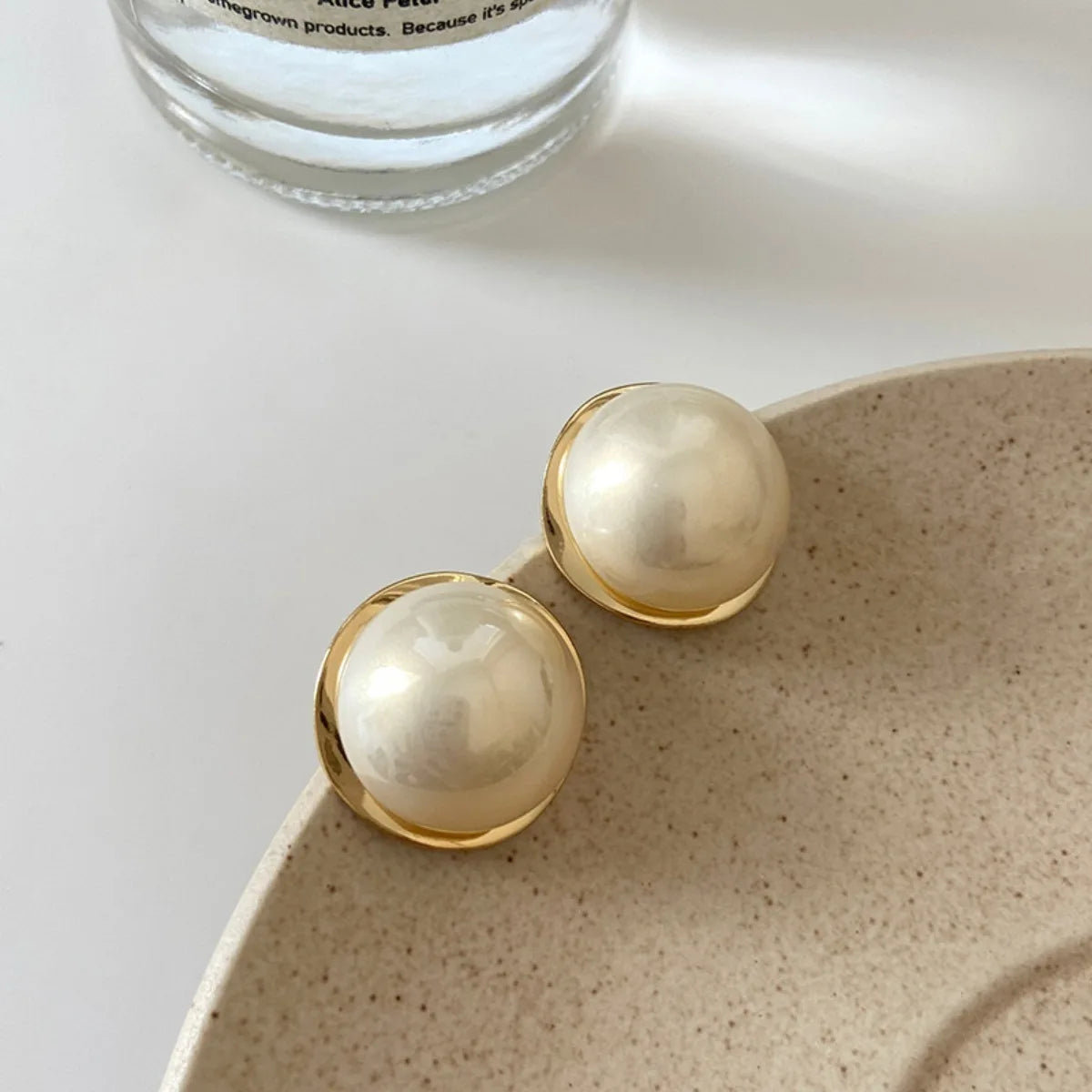 Boucle d'Oreille Fantaisie Grosse Perle Blanche