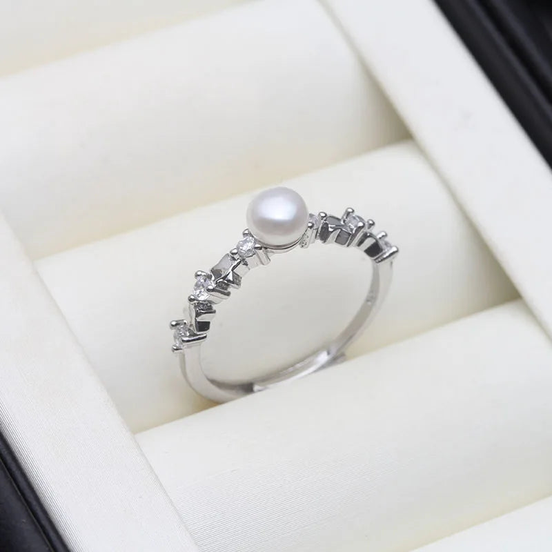 Bague Argent Perle Rose