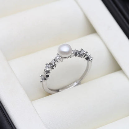 Bague Argent Perle Rose