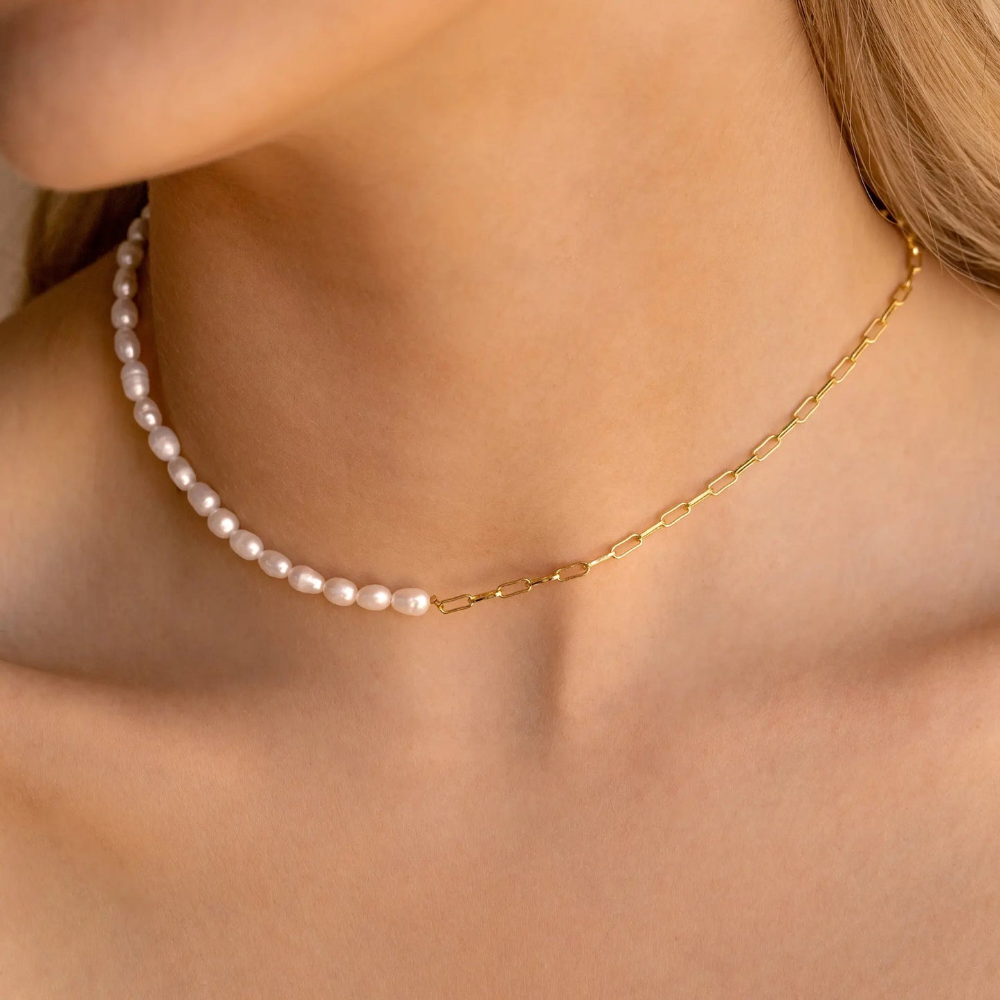 Collier Moitié Perle Moitié Chaine