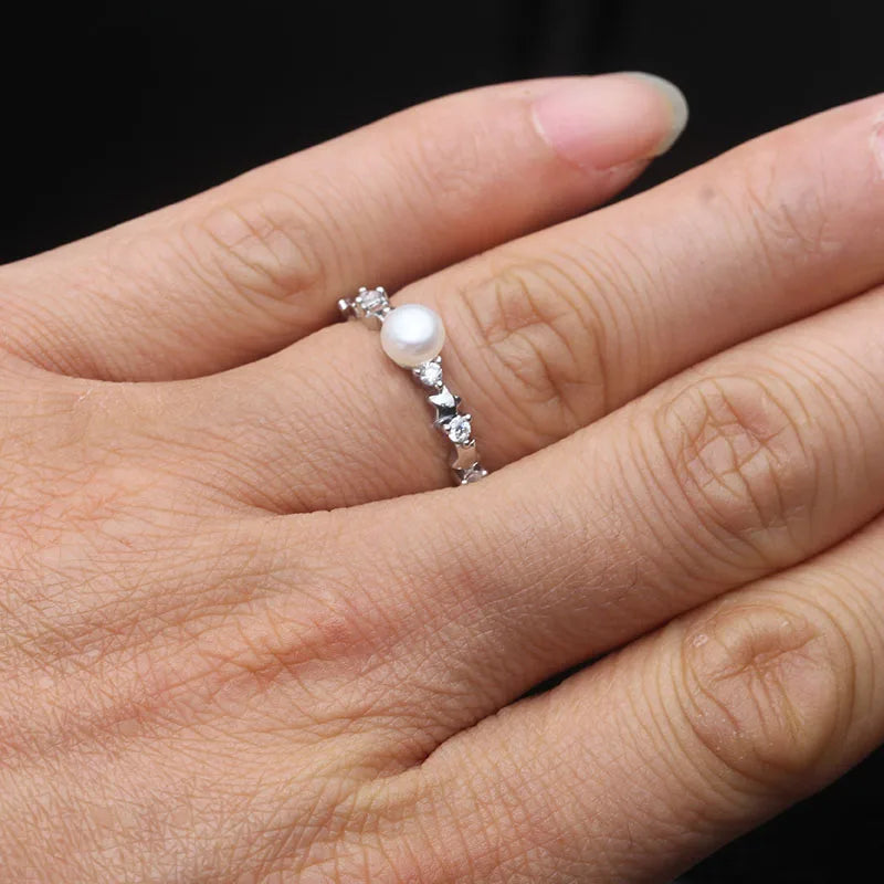 Bague Argent Perle Rose
