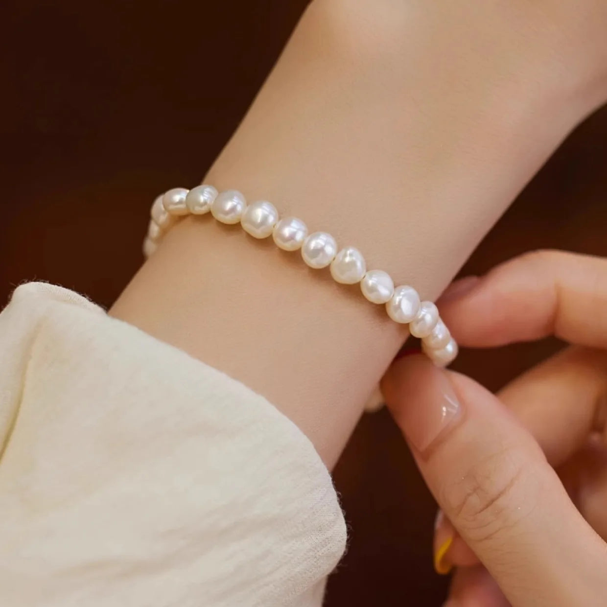 bracelet perle beige