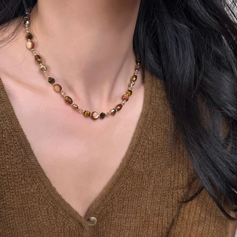 Collier Perle Marron