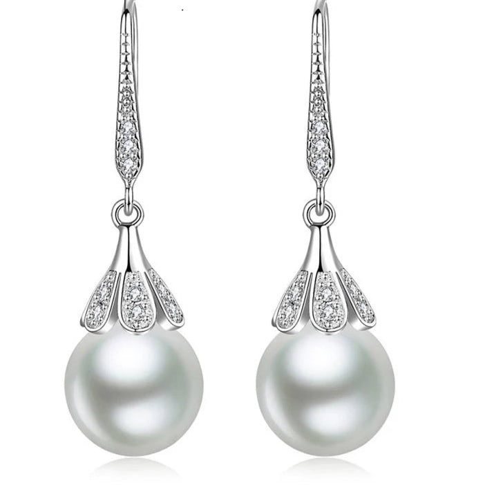 Boucle d'Oreille Perle Blanche Pendante