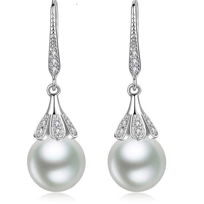 Boucle d'Oreille Perle Blanche Pendante