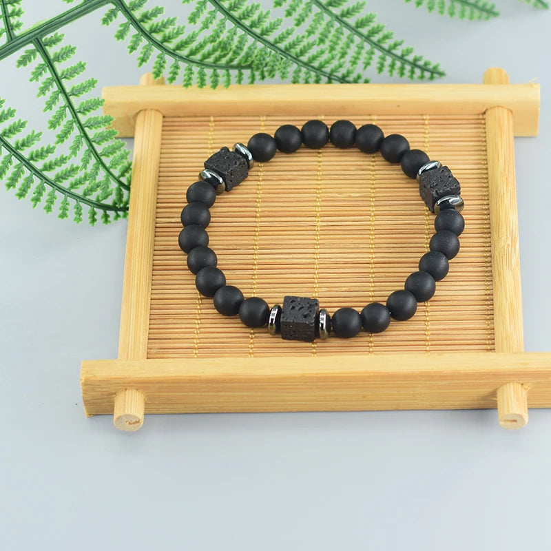 Bracelet Homme Perle Noir Mat