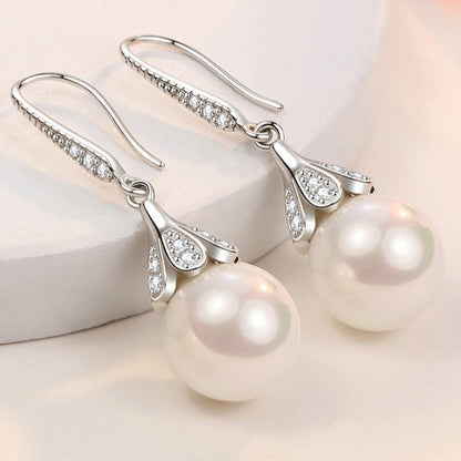 Boucle d'Oreille Perle Blanche Pendante