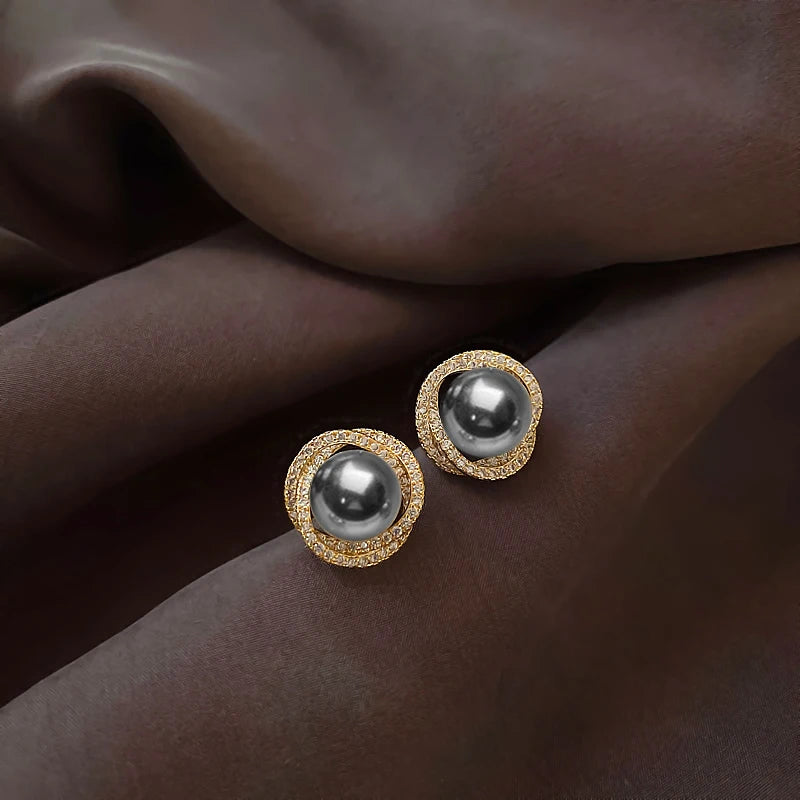 Boucle d'Oreille Perle Grise