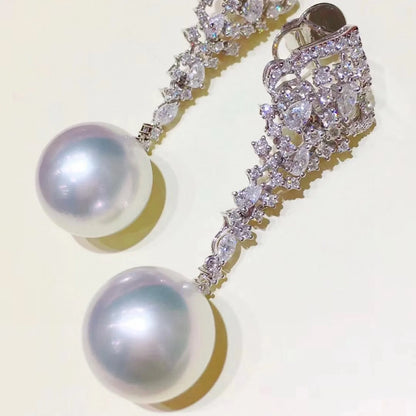 Boucle d'Oreille Perle et Diamant