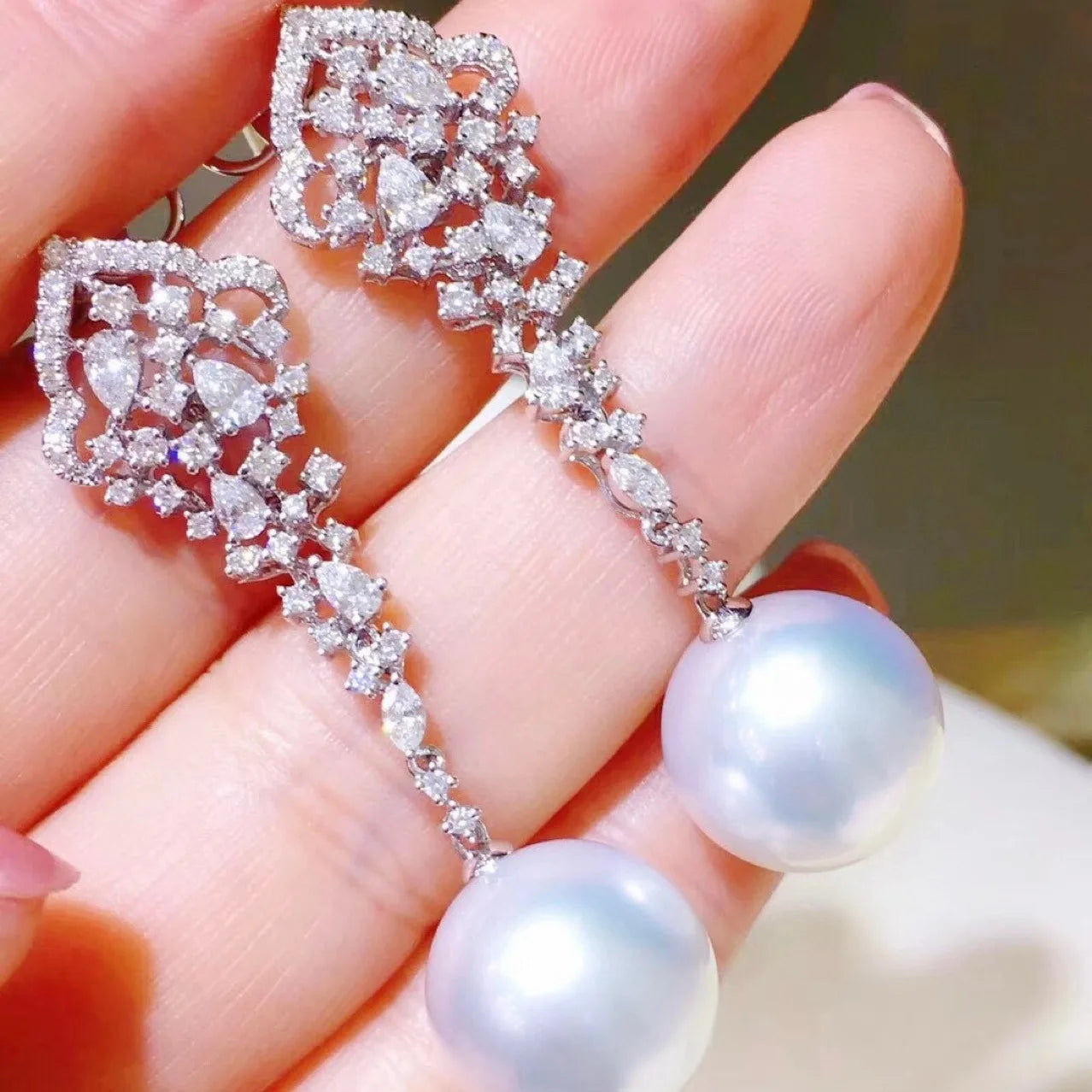Boucle d'Oreille Perle et Diamant