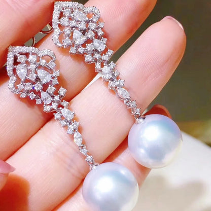 Boucle d'Oreille Perle et Diamant