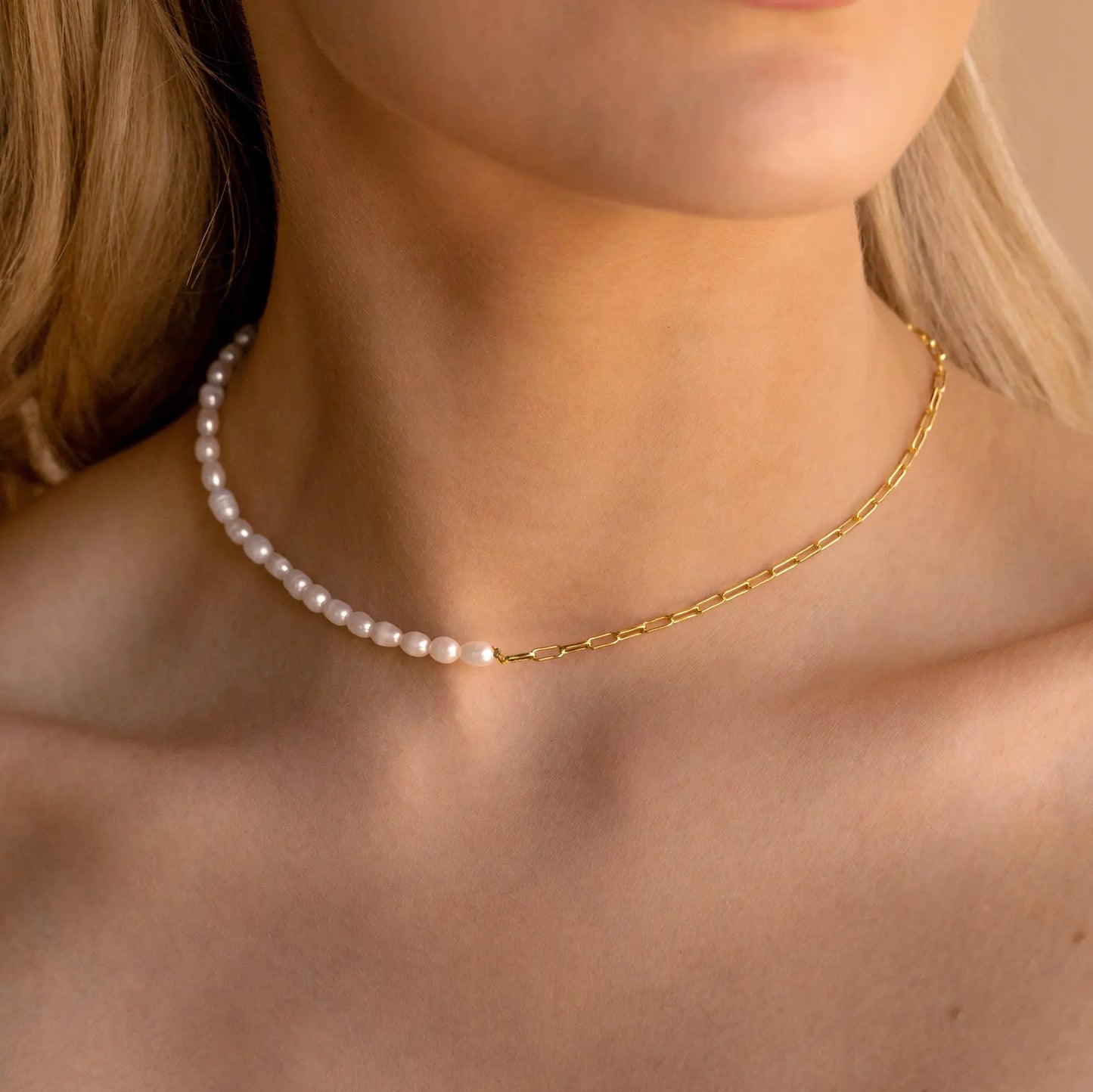Collier Moitié Perle Moitié Chaine