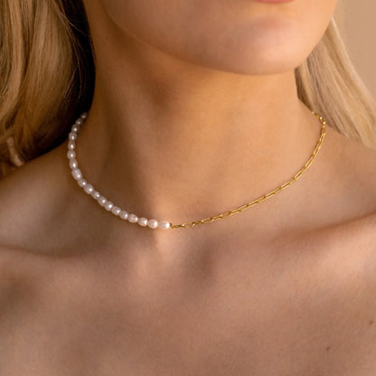 Collier Moitié Perle Moitié Chaine