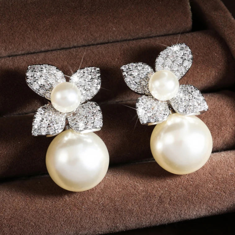 Boucles d'Oreilles Fleurs & Perles