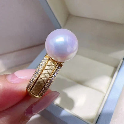 Bague Or Perle de Culture Blanche