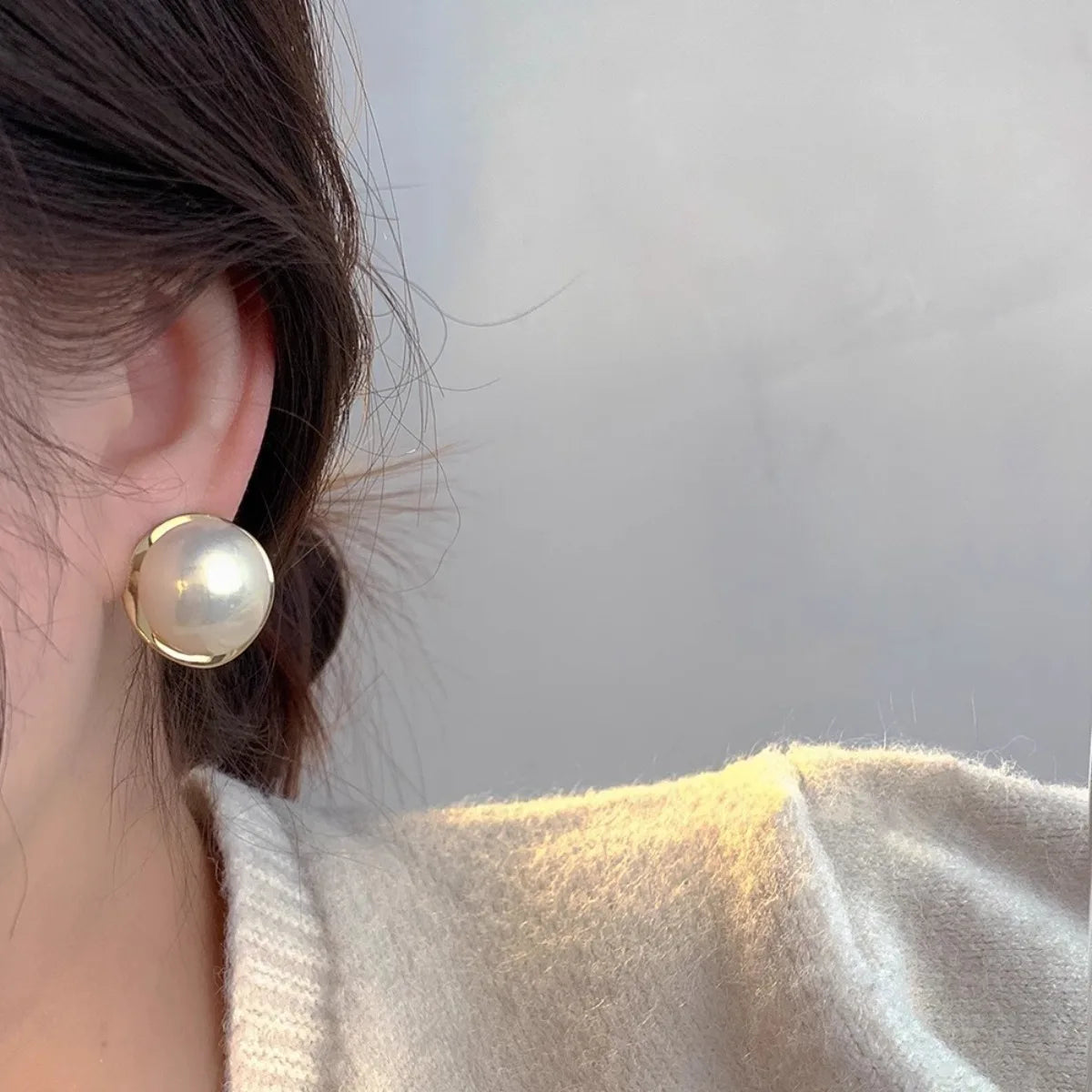 Boucle d'Oreille Fantaisie Grosse Perle Blanche