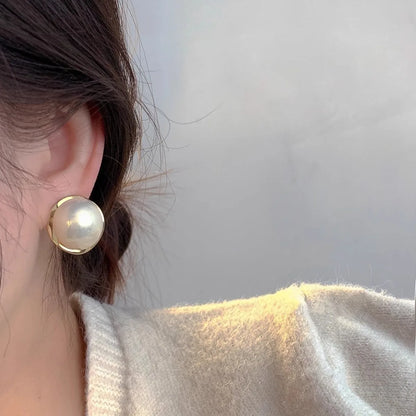 Boucle d'Oreille Fantaisie Grosse Perle Blanche