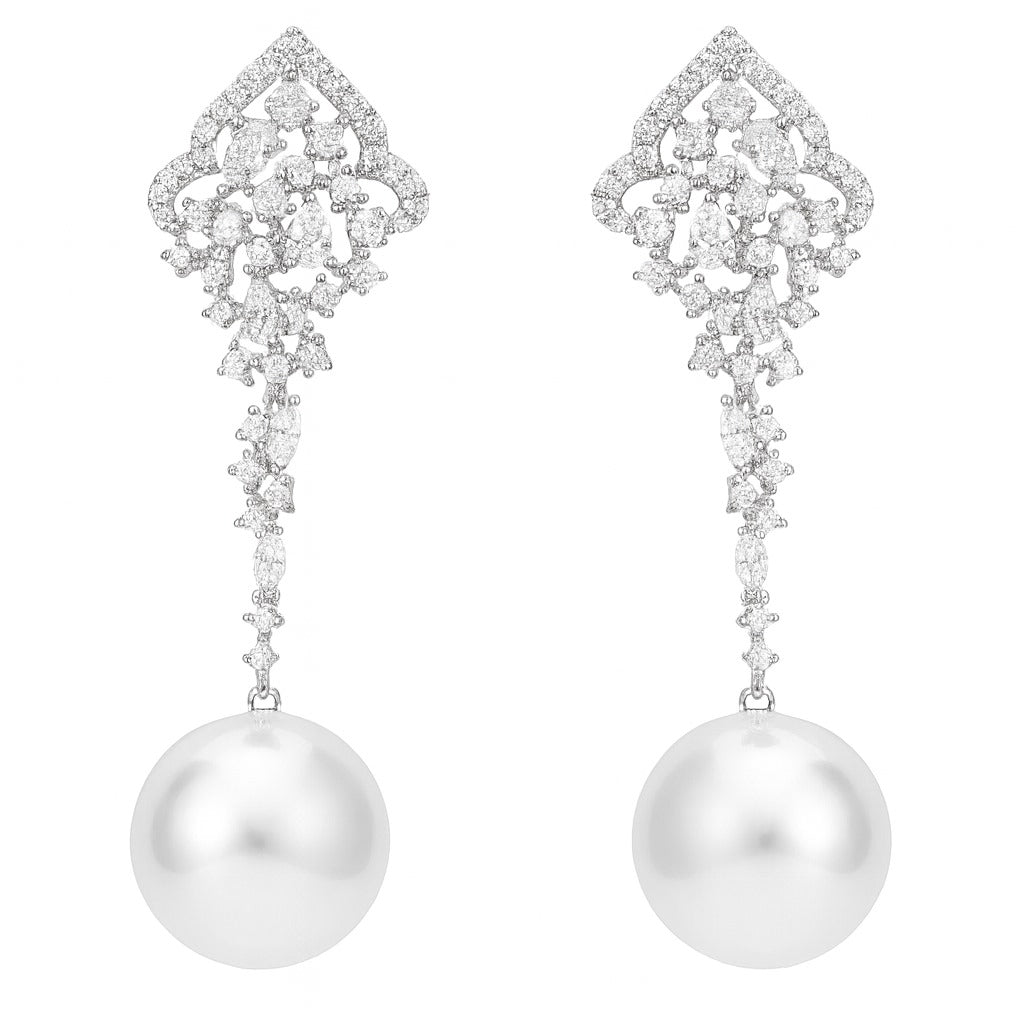 Boucle d'Oreille Perle et Diamant