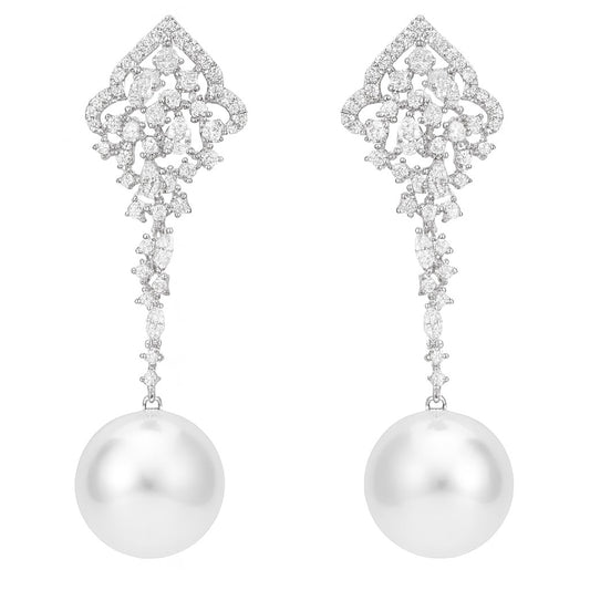 Boucle d'Oreille Perle et Diamant