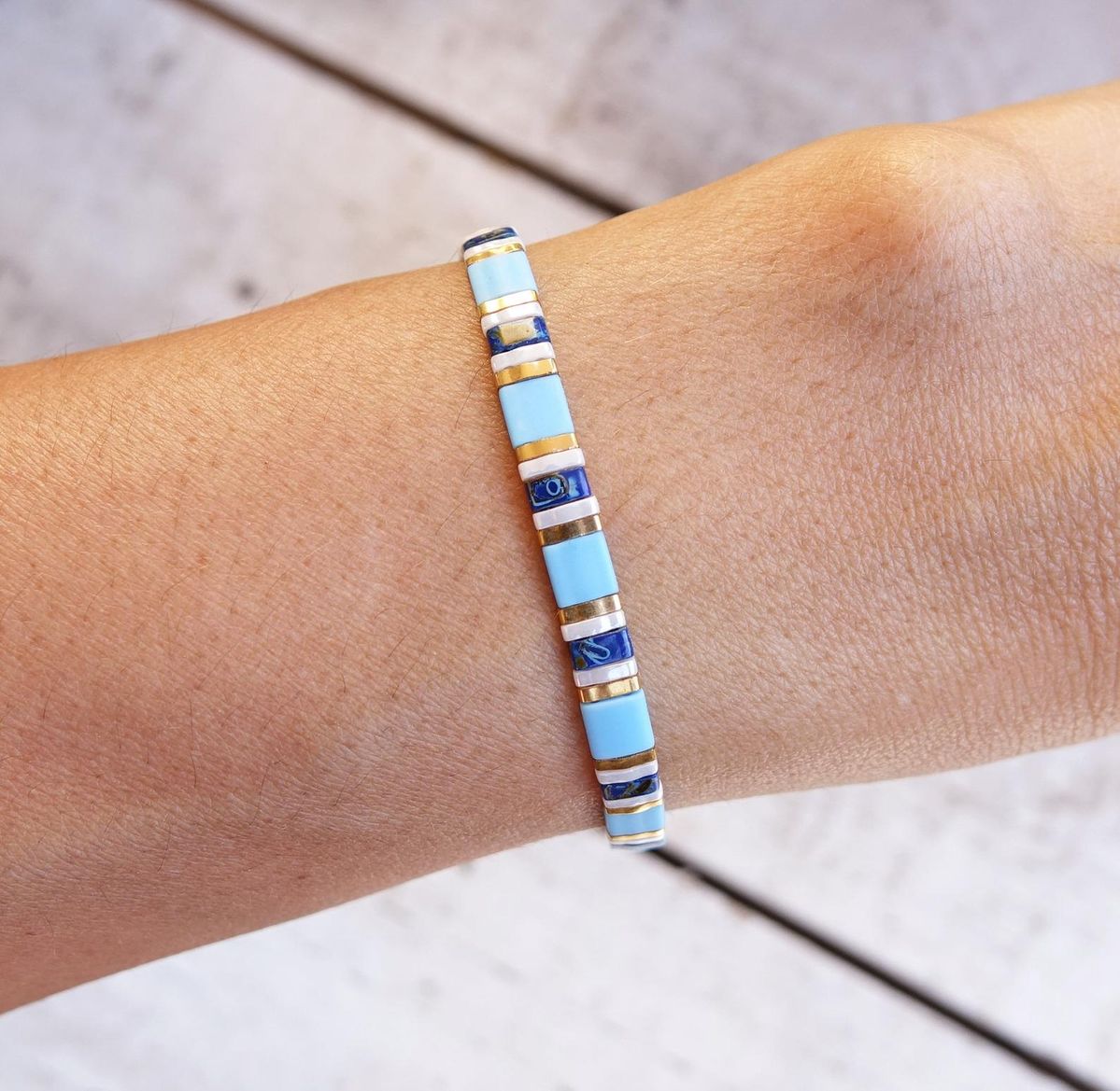 bracelet perle plate bleu
