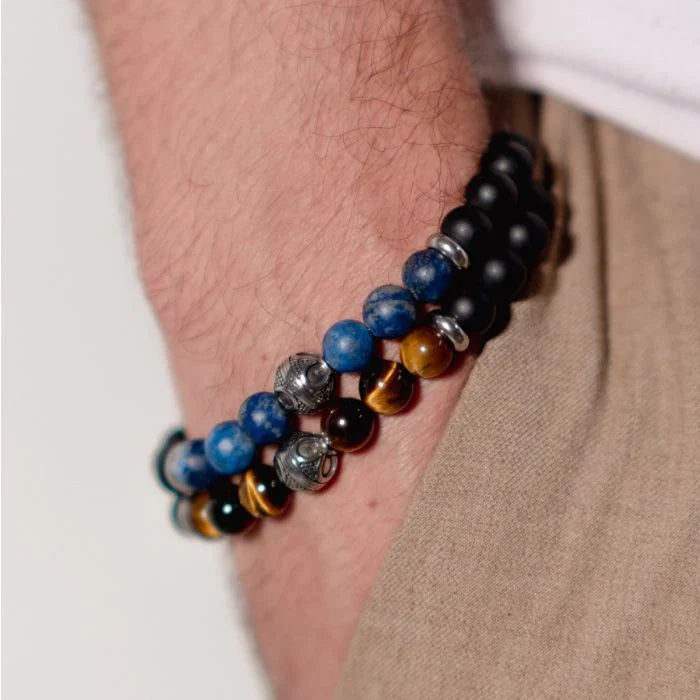Ensemble Collier/Bracelet avec Perles en Lave oeil de Tigre