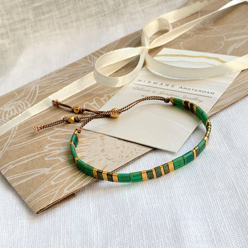 bracelet perle plate vert