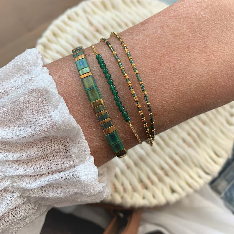 bracelet perle plate vert