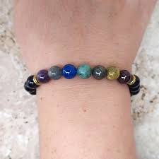 Ensemble Collier/Bracelet avec Perles en Lave oeil de Tigre