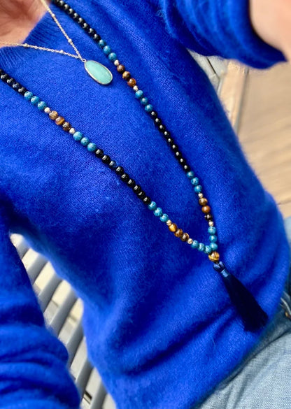 Ensemble Collier/Bracelet avec Perles en Lave oeil de Tigre