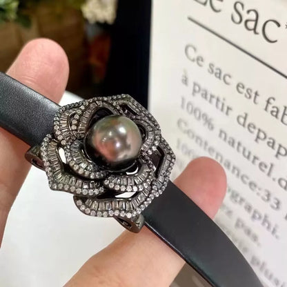 Bracelet Cuir Et Perle De Tahiti
